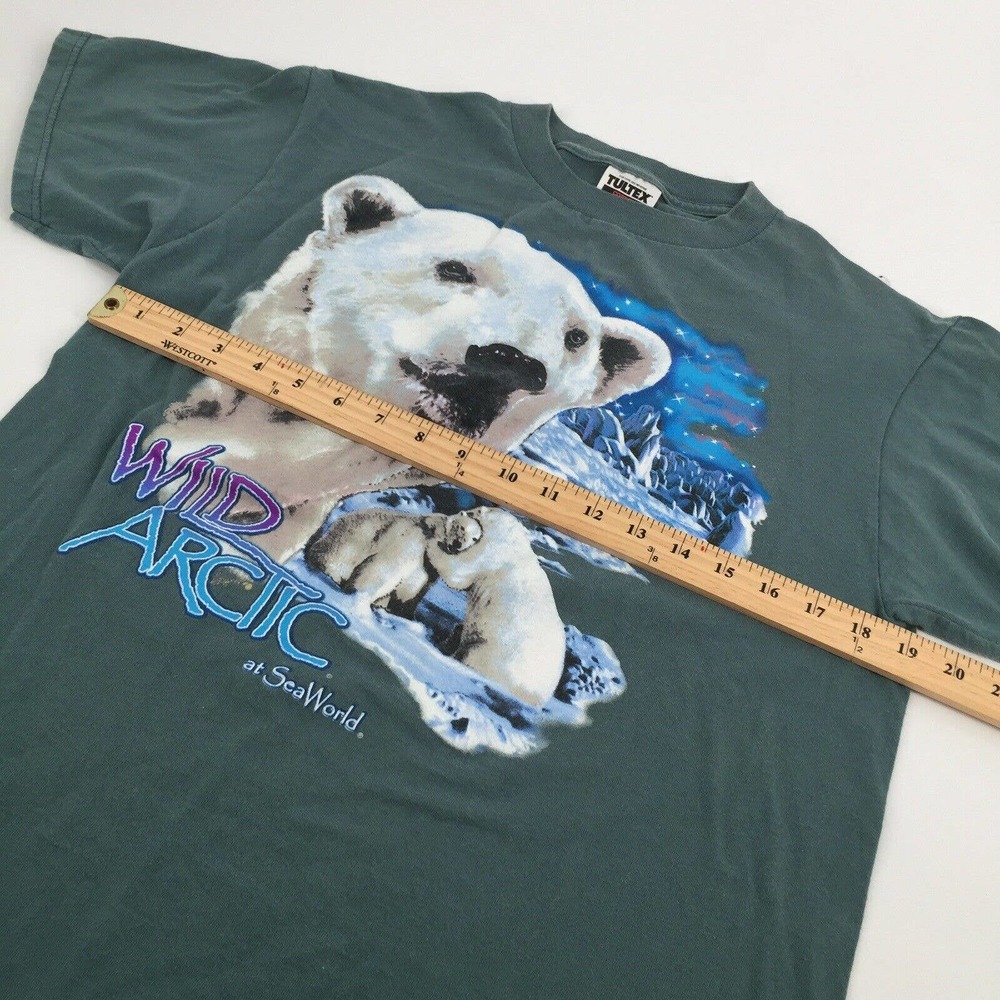 Vintage 1990s Wild Artic at Sea World Polar Bear Short Sleeve T-Shirt M Teal - Picture 4 of 5